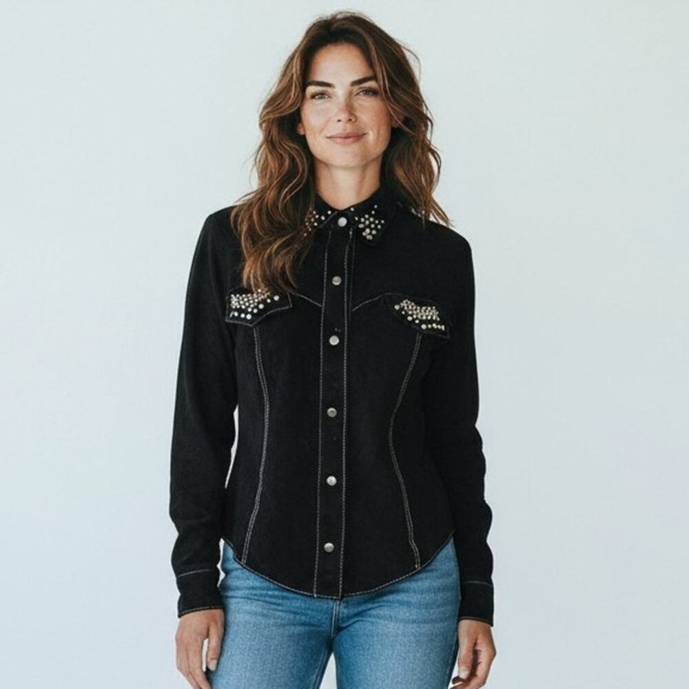 Vintage Womens Firenze Santa Barbara Western Leather Shirt Beaded Size Small USA